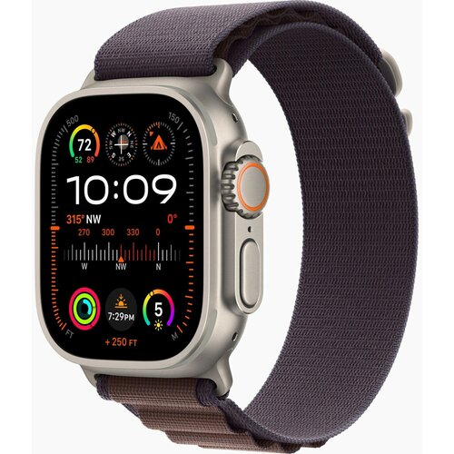Apple Watch Ultra 2 (2023) GPS + Cellular (LTE), 49mm Silver Titan Case with Alpine Loop Indigo Band - DE