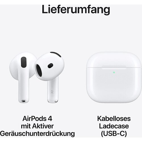 Apple AirPods 4 mit USB-C und aktiver Geruschunterdrckung (ANC) 2024, Kopfhrer - DE